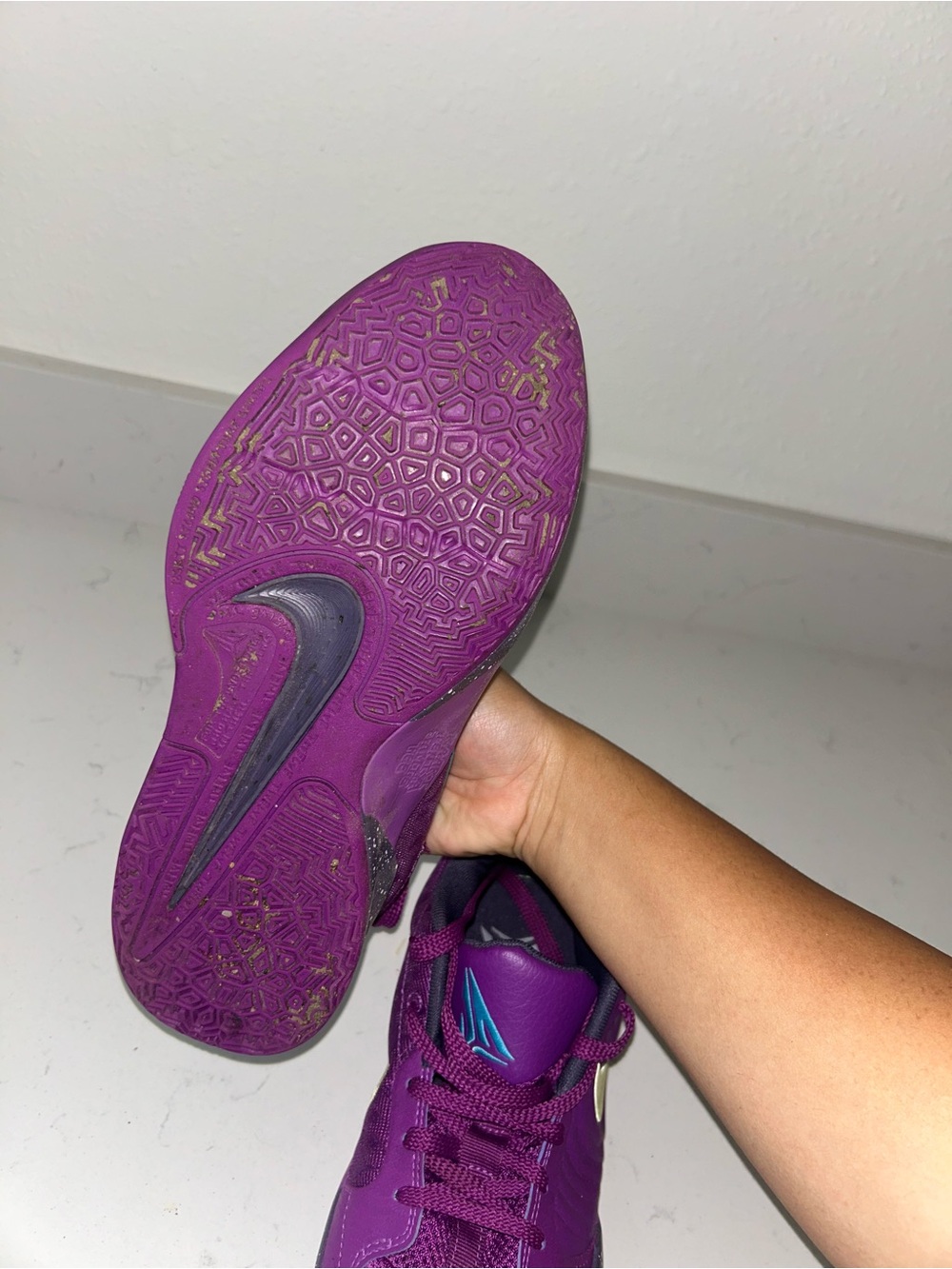 Nike Purple Basketball Sneakers with Blue and Gold Swooshes - Picture 4 of 4